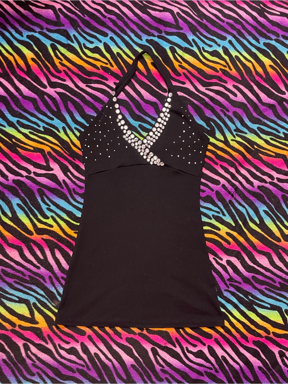 Y2k Black Halter top with Rhinestone